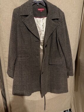 Merona Brown Plaid Wool-Blend Single-Breasted Coat